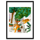 Tigers in Greece | Santorini Travel Architecture, Wildlife Animal Painting | Watercolor Illustration thumbnail