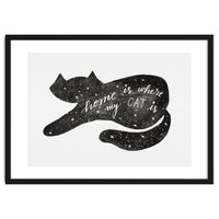Watercolor galaxy cat - black and white