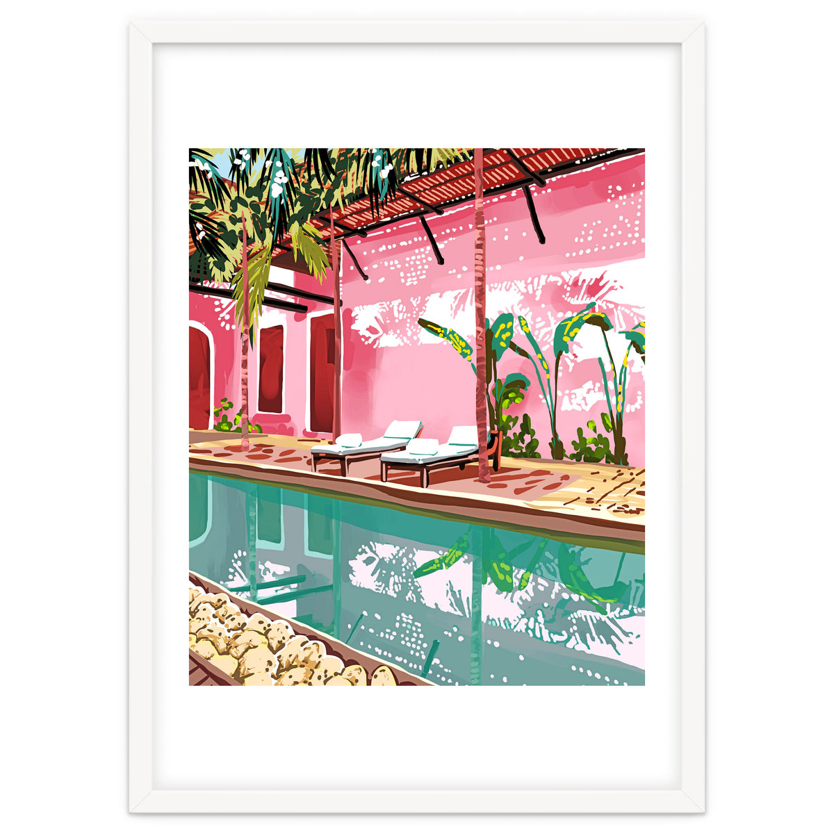 Vacay Villa | Blush Pink Summer Architecture | Tropical Travel Building | Palm Bohemian Resort