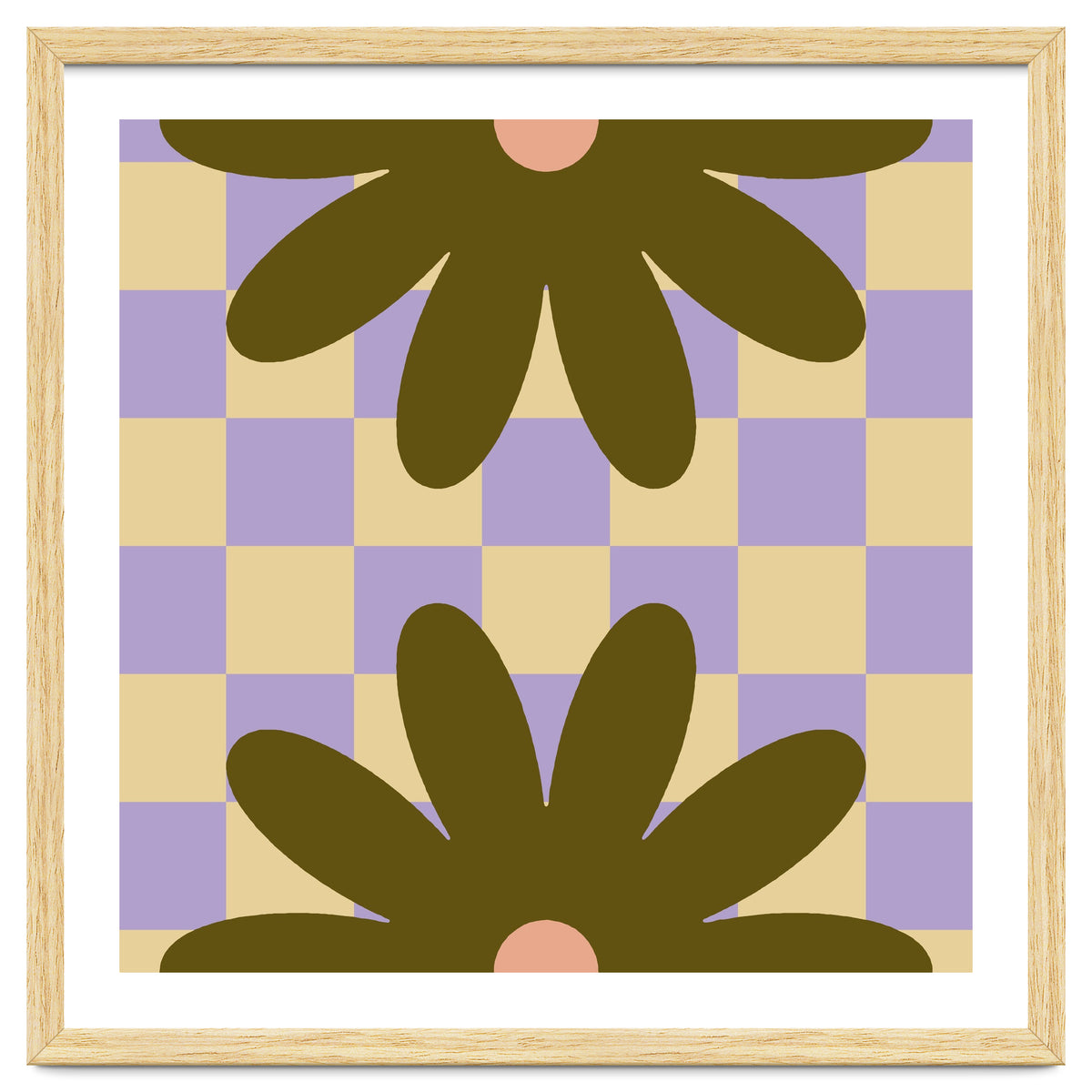 Retro Geometric Simple Flower on Checkerboard