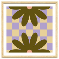 Retro Geometric Simple Flower on Checkerboard
