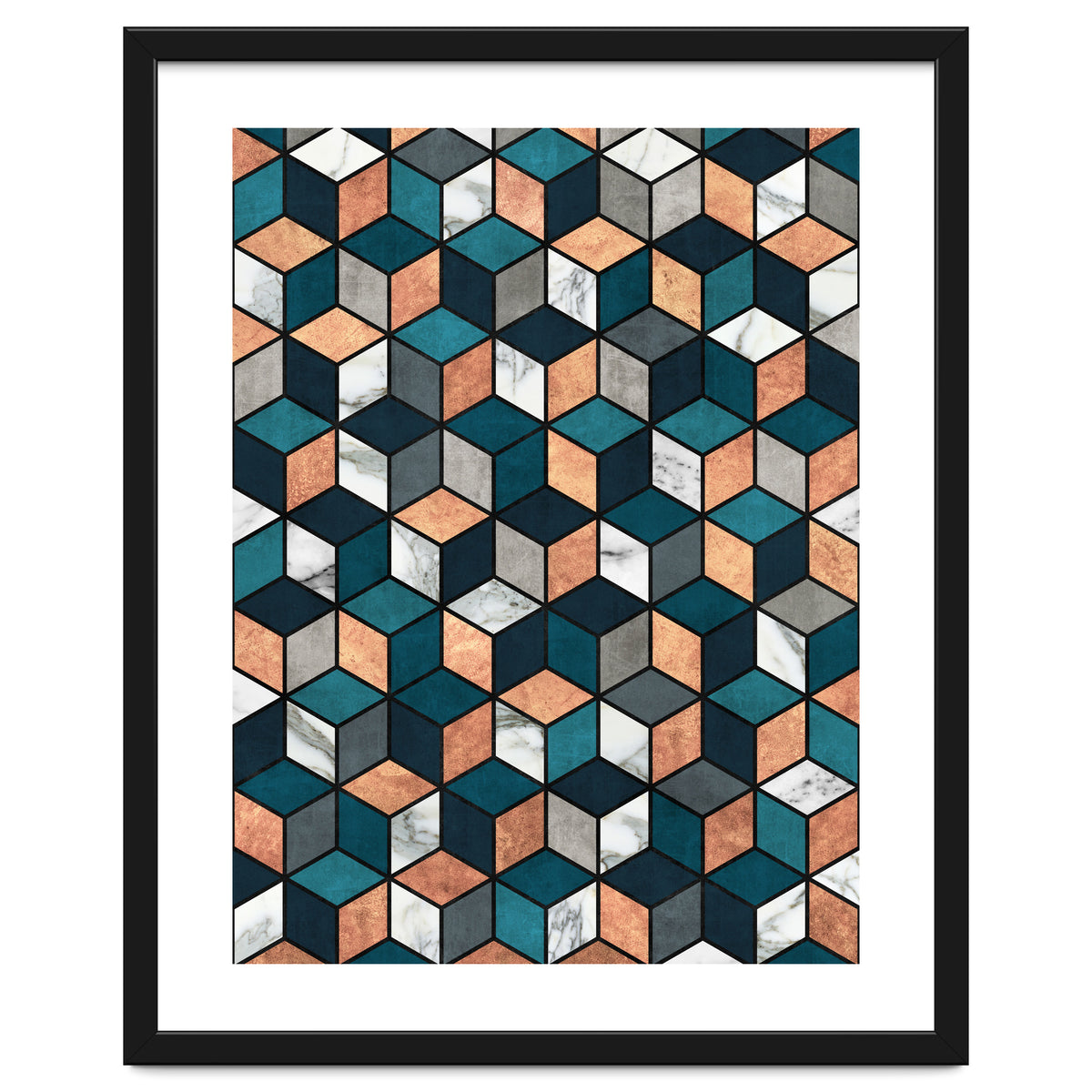 Copper, Marble and Concrete Cubes with Blue