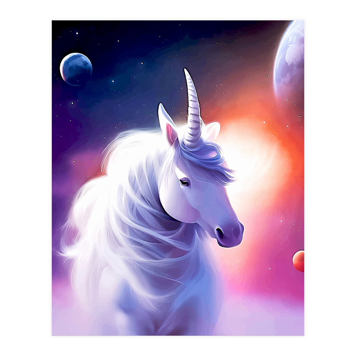 Space Unicorn, Fantasy Surrealism Sci-fi, Animals Horse Planets Digital, Moon Stars (Print Only)