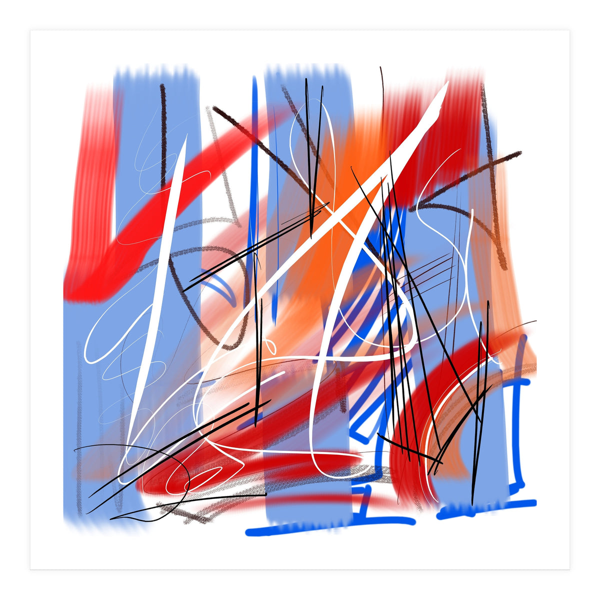 Traces In Blue And Red (Print Only)