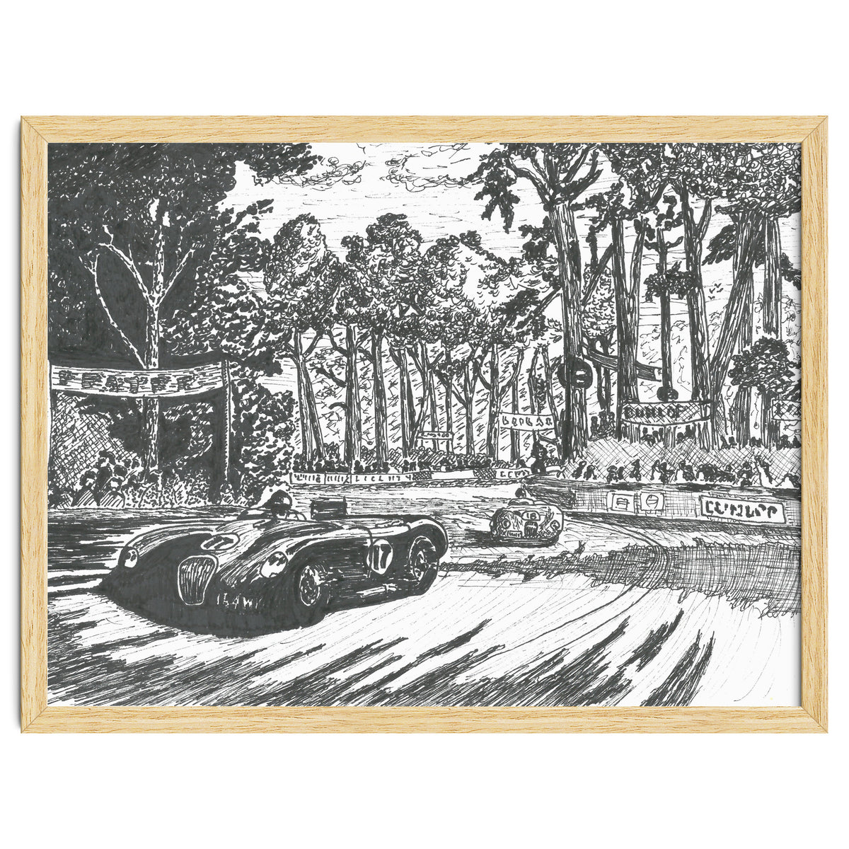Jaguar C-Type Classic Le Mans Ink Drawing