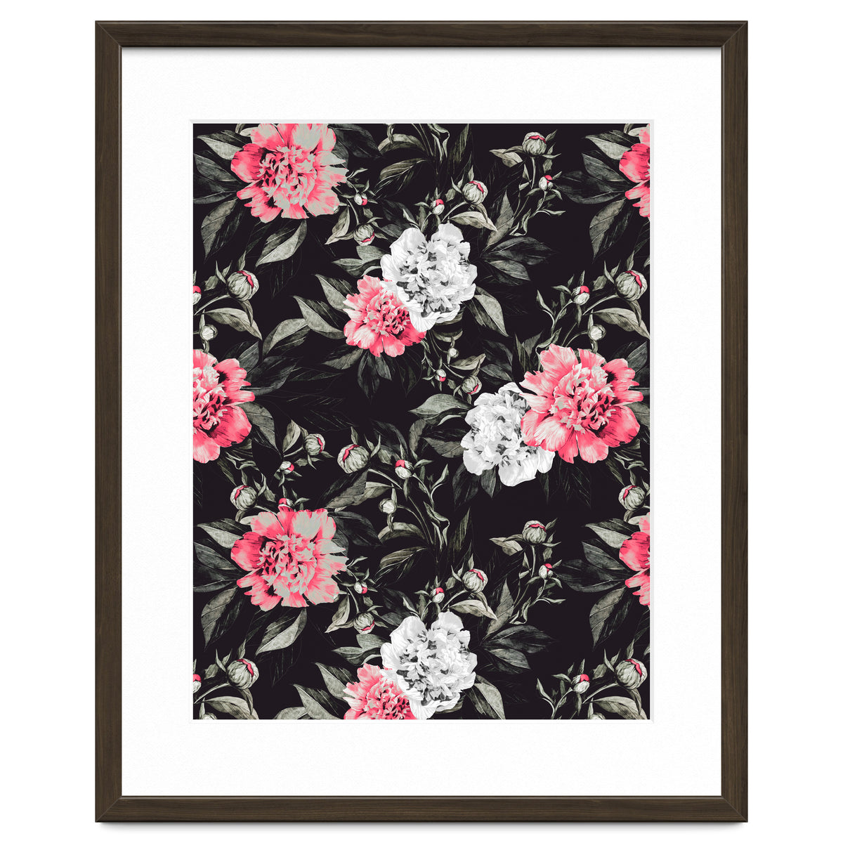 Floral pink - black & white dark