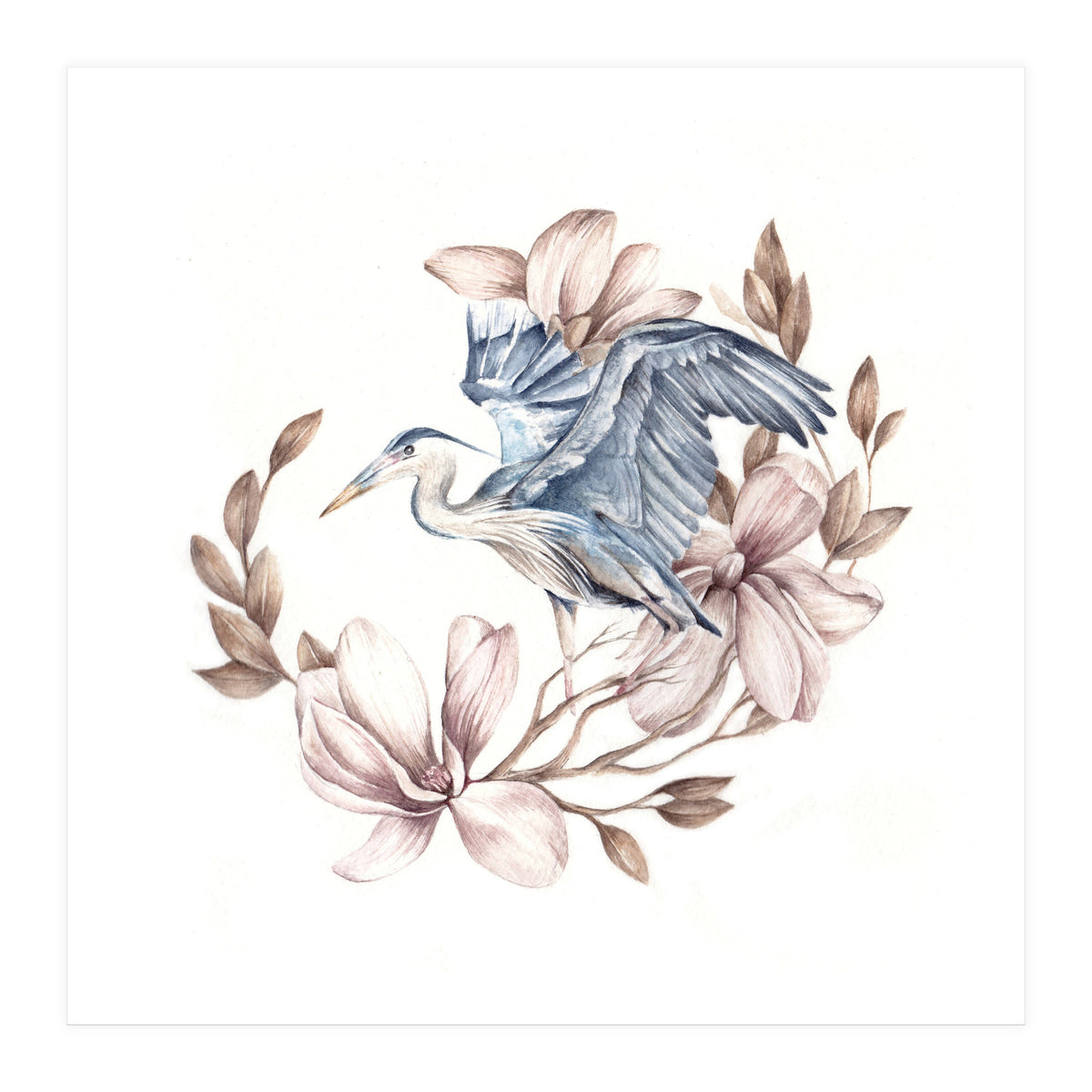 Crane and Flowers (Print Only)