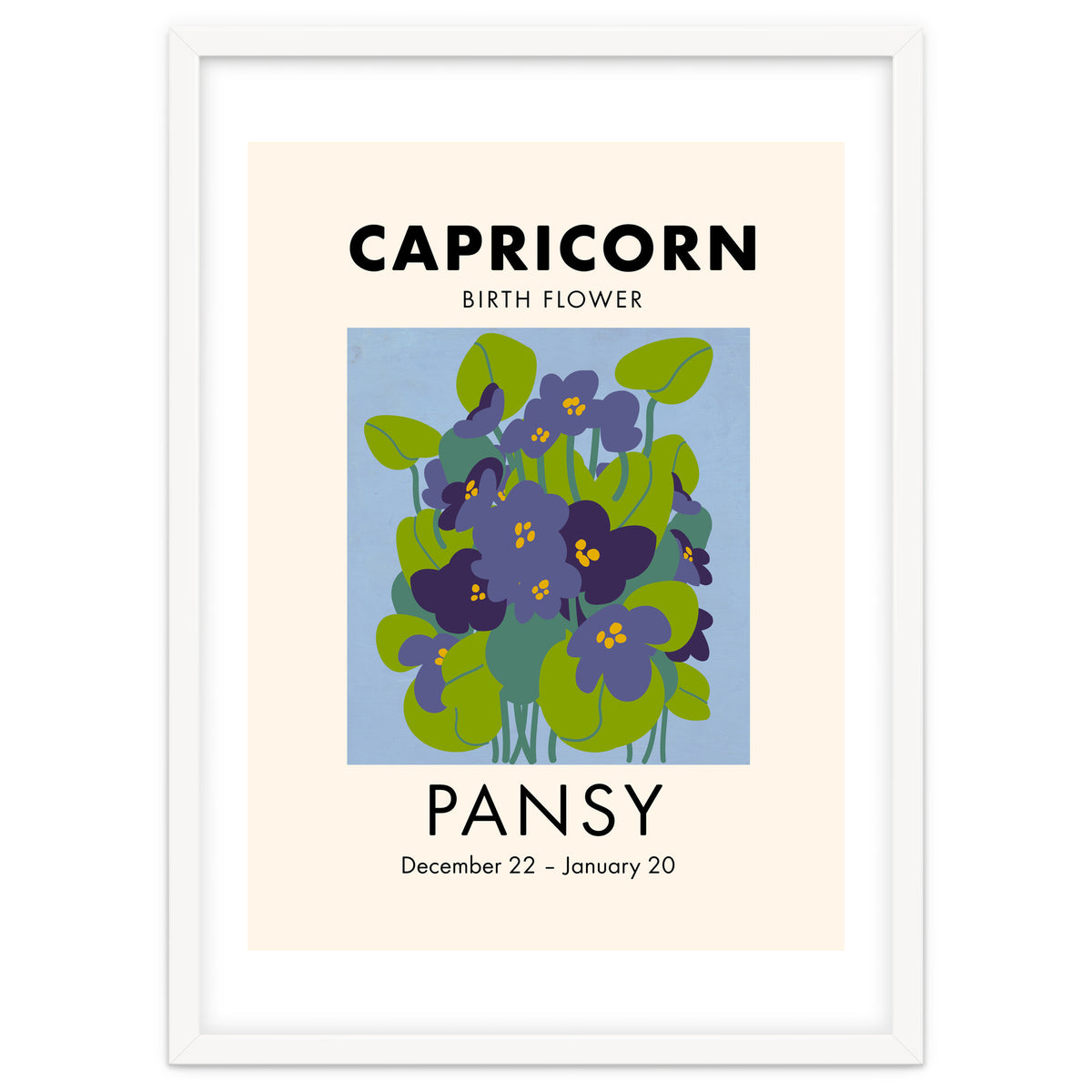 Capricorn Birth Flower Pansy Art Print by Janiyah arthaus