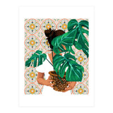 Monstera Plant Lady | Modern Bohemian Morocco Decor | Tropical Botanical Tiles (Print Only) thumbnail