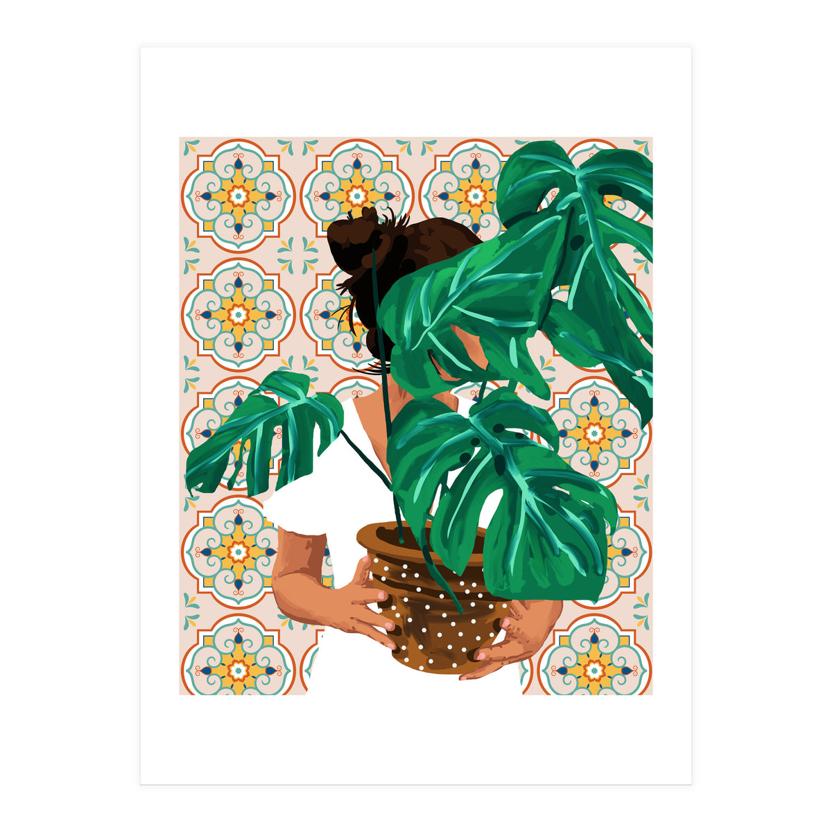 Monstera Plant Lady | Modern Bohemian Morocco Decor | Tropical Botanical Tiles (Print Only)