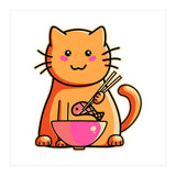 A Cat's Favourite Meal - kawaii cat eating fish with chopsticks (Print Only) thumbnail