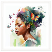 Watercolor Butterfly African Woman #3