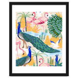 Utopia, Tropical Wildlife Animals, Flamingo Peacock Seagull Vintage Botanical Palm thumbnail