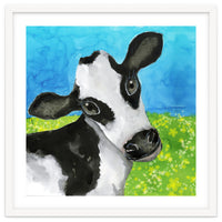 Cow in the meadow watercolor