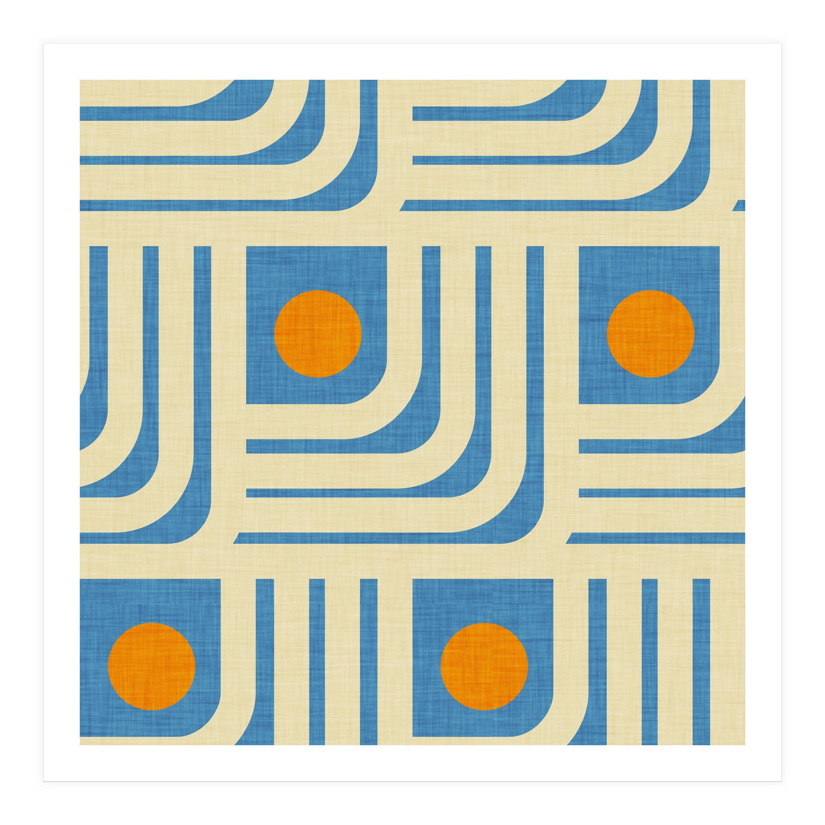 70s Curve Lines Blue Orange  (Print Only)