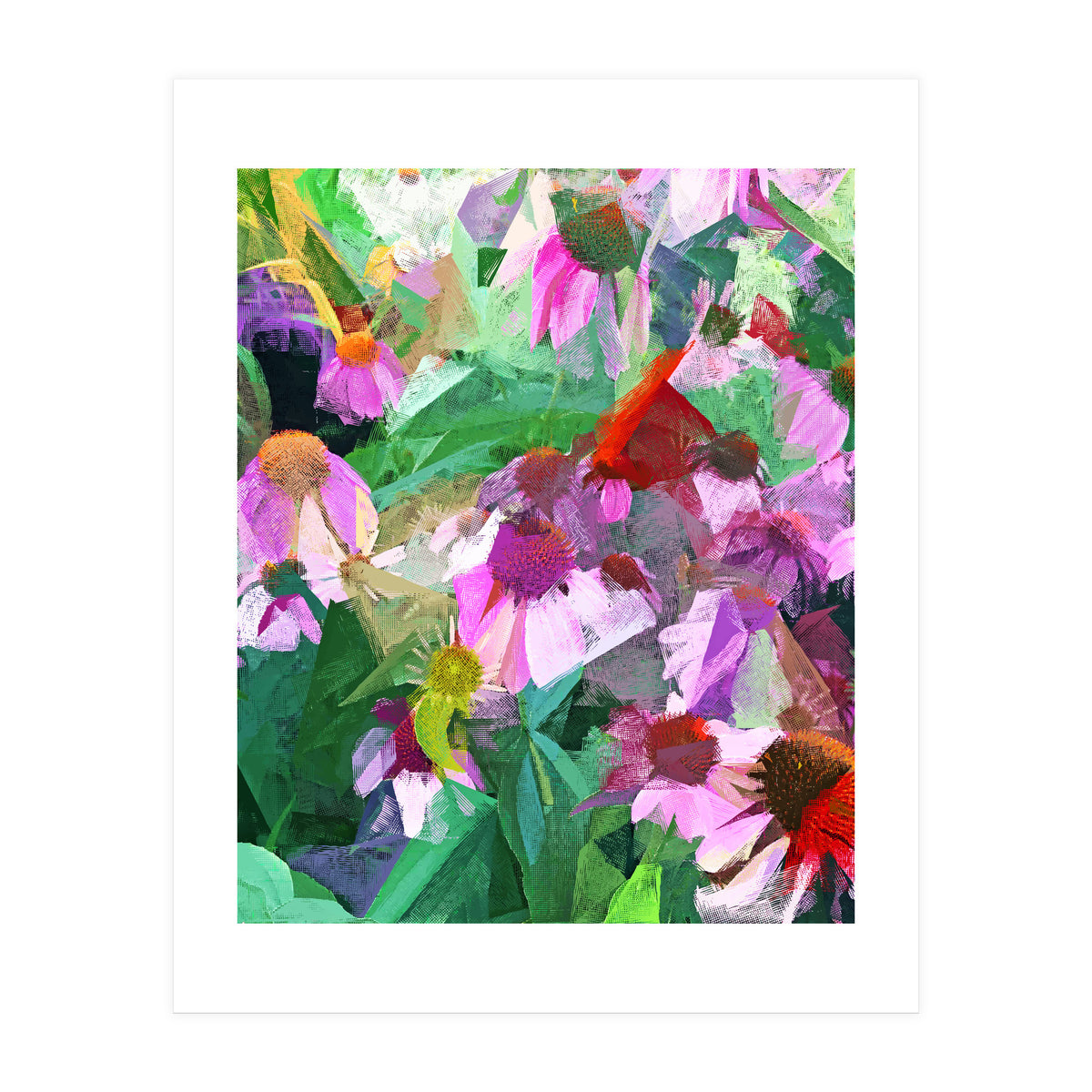 The Memory of Spring, Crosshatch Botanical Floral Painting, Plants Garden Meadow, Flowers Nature Digital Illustration (Print Only)