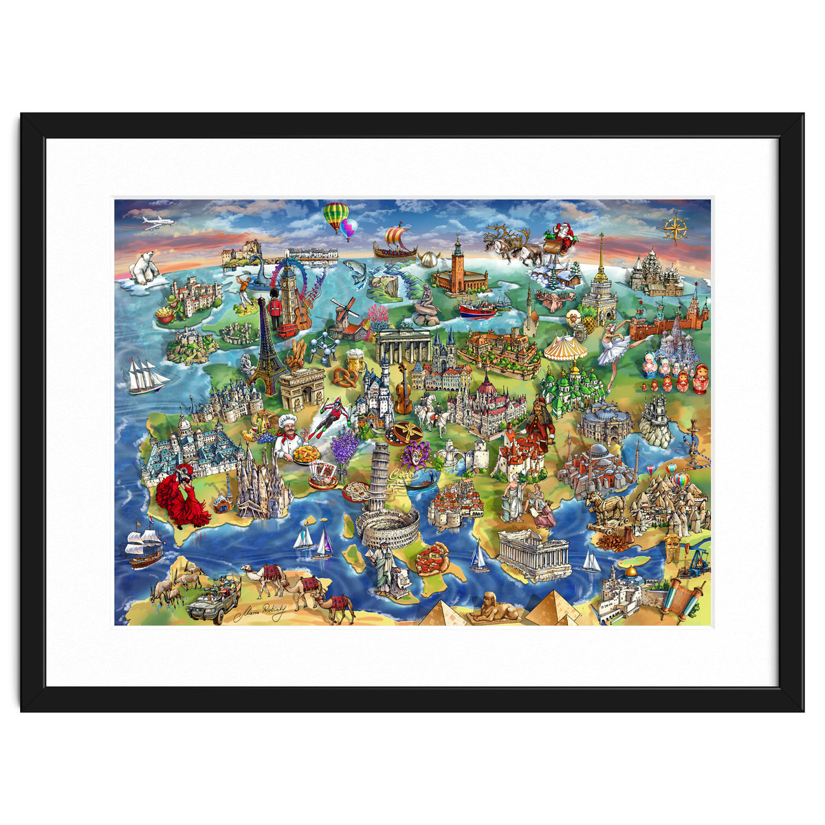 European World Wonders Illustrated Map