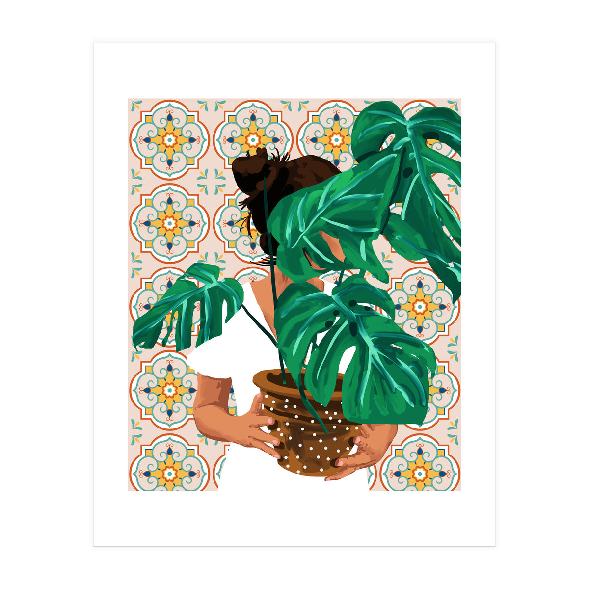 Monstera Plant Lady | Modern Bohemian Morocco Decor | Tropical Botanical Tiles (Print Only)
