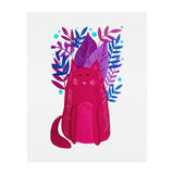 Cute magenta cat with branches (Print Only) thumbnail