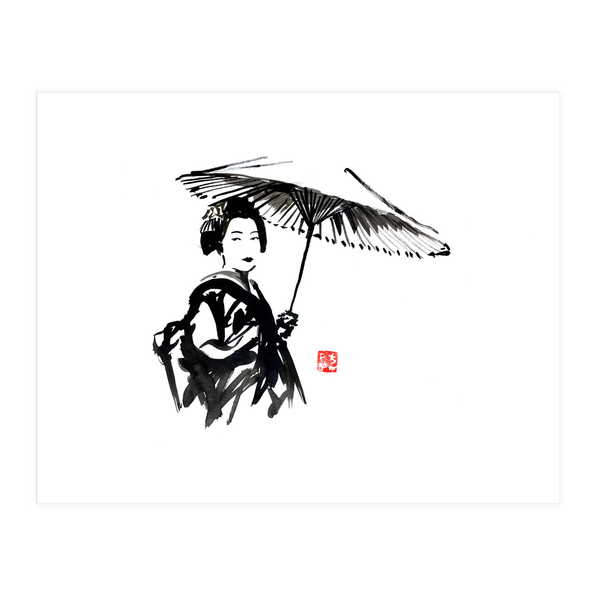geisha under umbrella (Print Only)