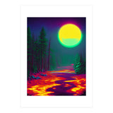Neon Moon, Color Pop Art Glow Forest, Nature Landscape Adventure, Travel Mystery Eclectic, Contemporary Digital Painting (Print Only) thumbnail