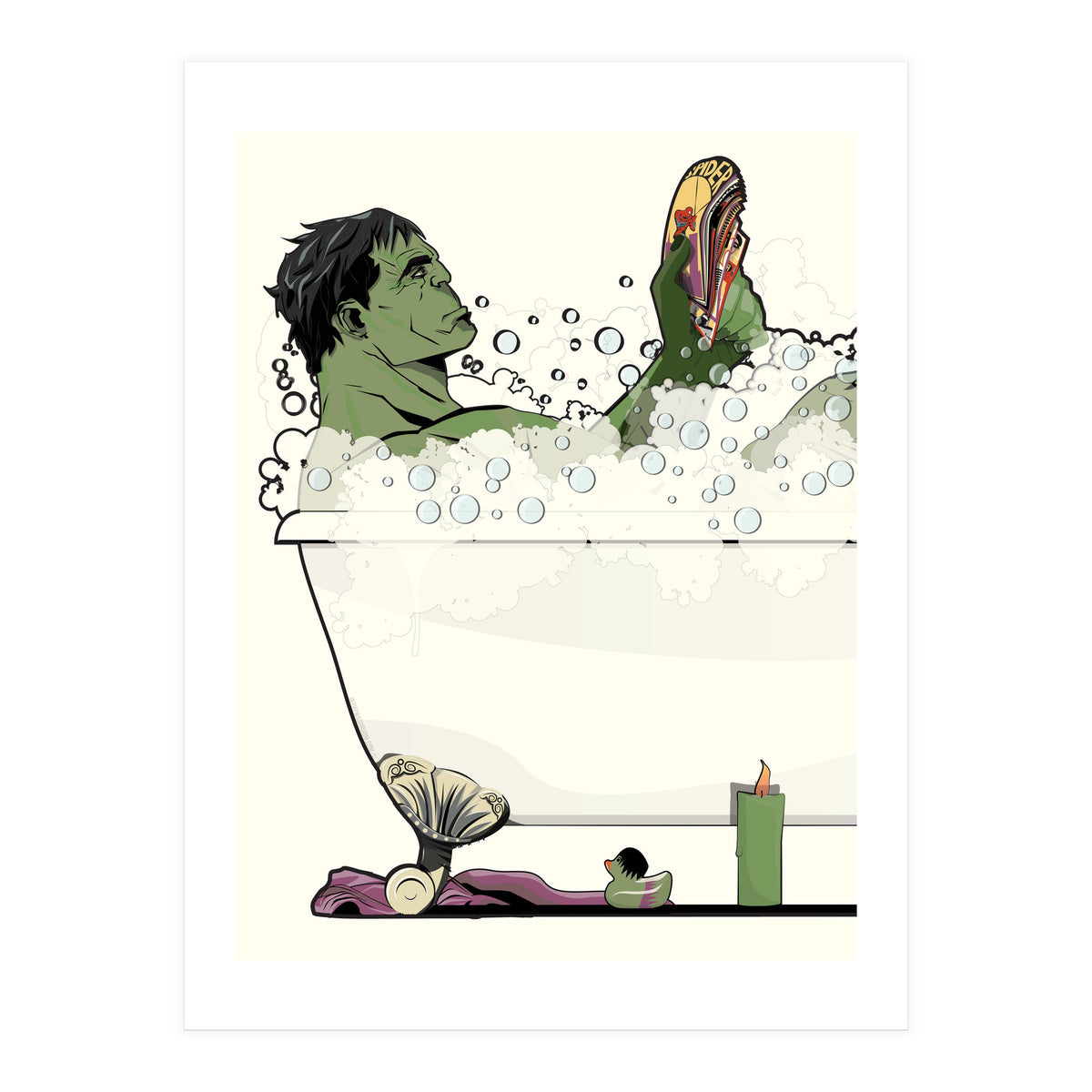 The Incredible Hulk in the Bath, funny Bathroom Humour (Print Only)