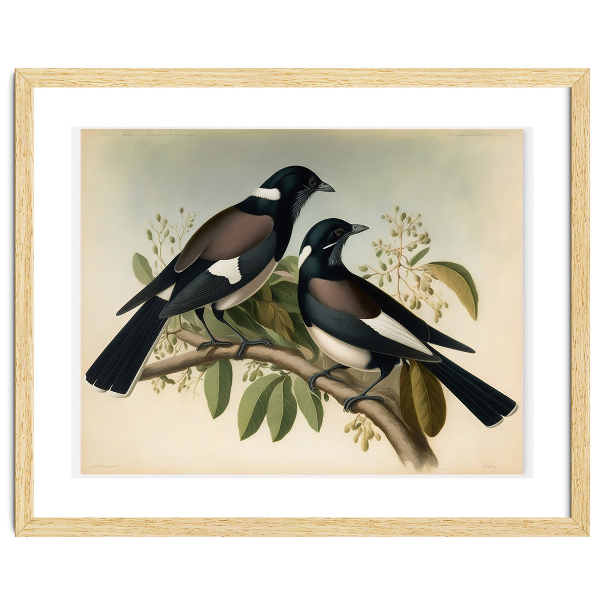 Magpies Vintage Painting