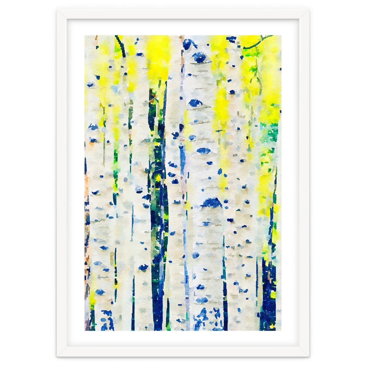 Aspen Tree Forest, Nature Watercolor Landscape Painting, Mystical Botanical Plants