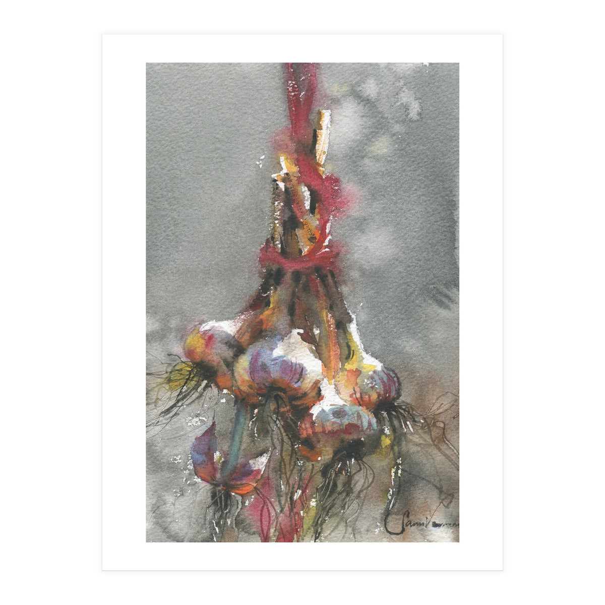 Garlic still life watercolor painting (Print Only)