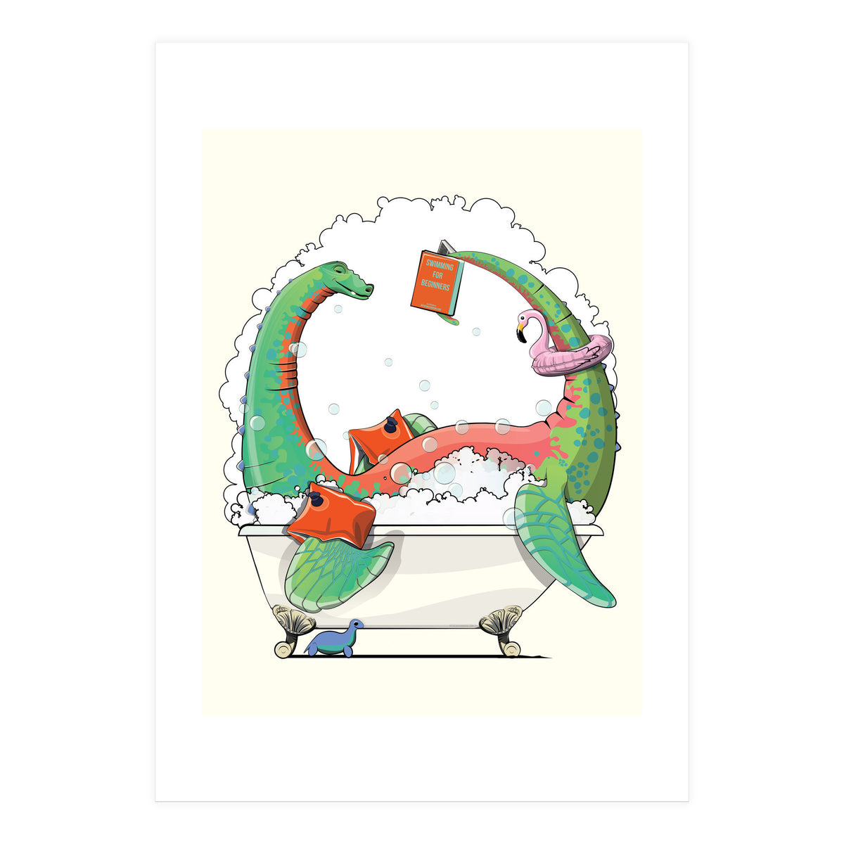 Dinosaur Plesiosaurus in the Bath, funny bathroom humour (Print Only)