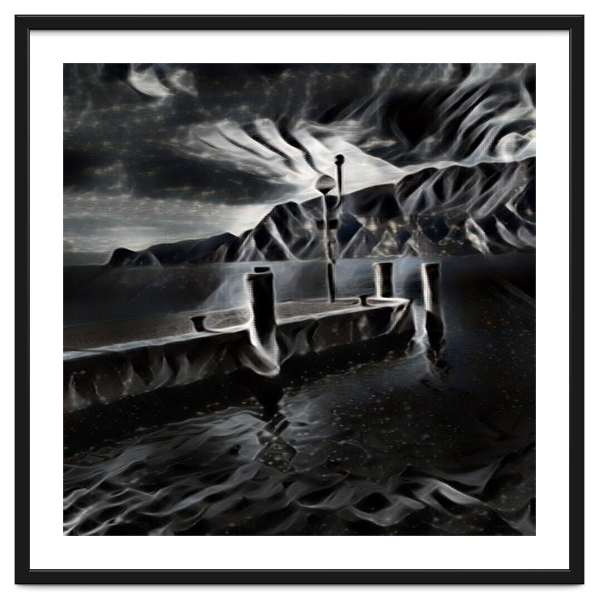 Pier at a smokey night.