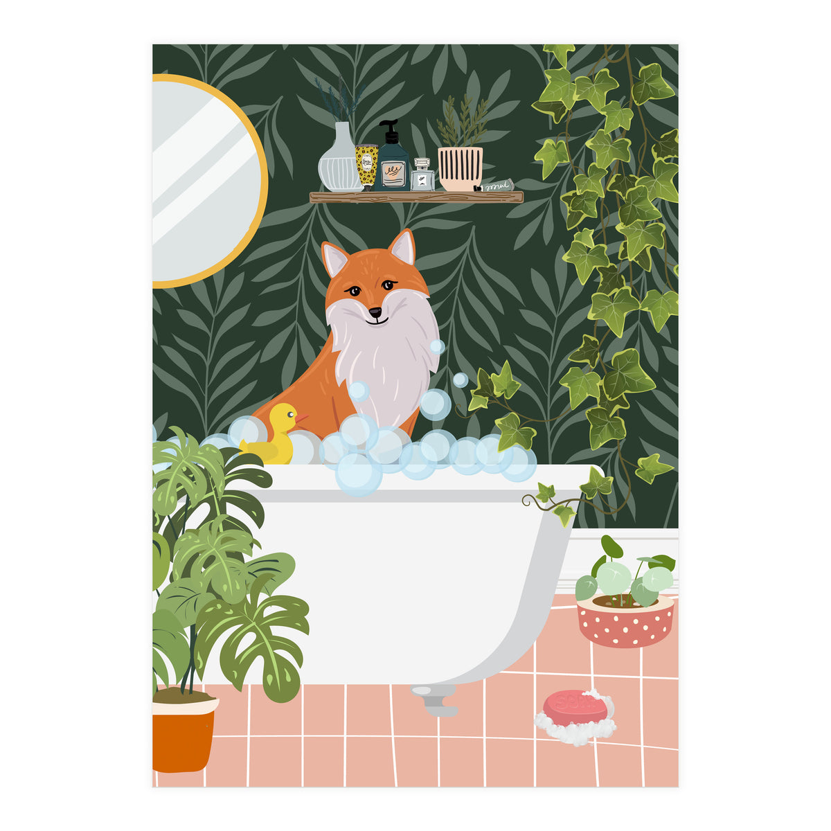 Fox Taking a Bath (Print Only)