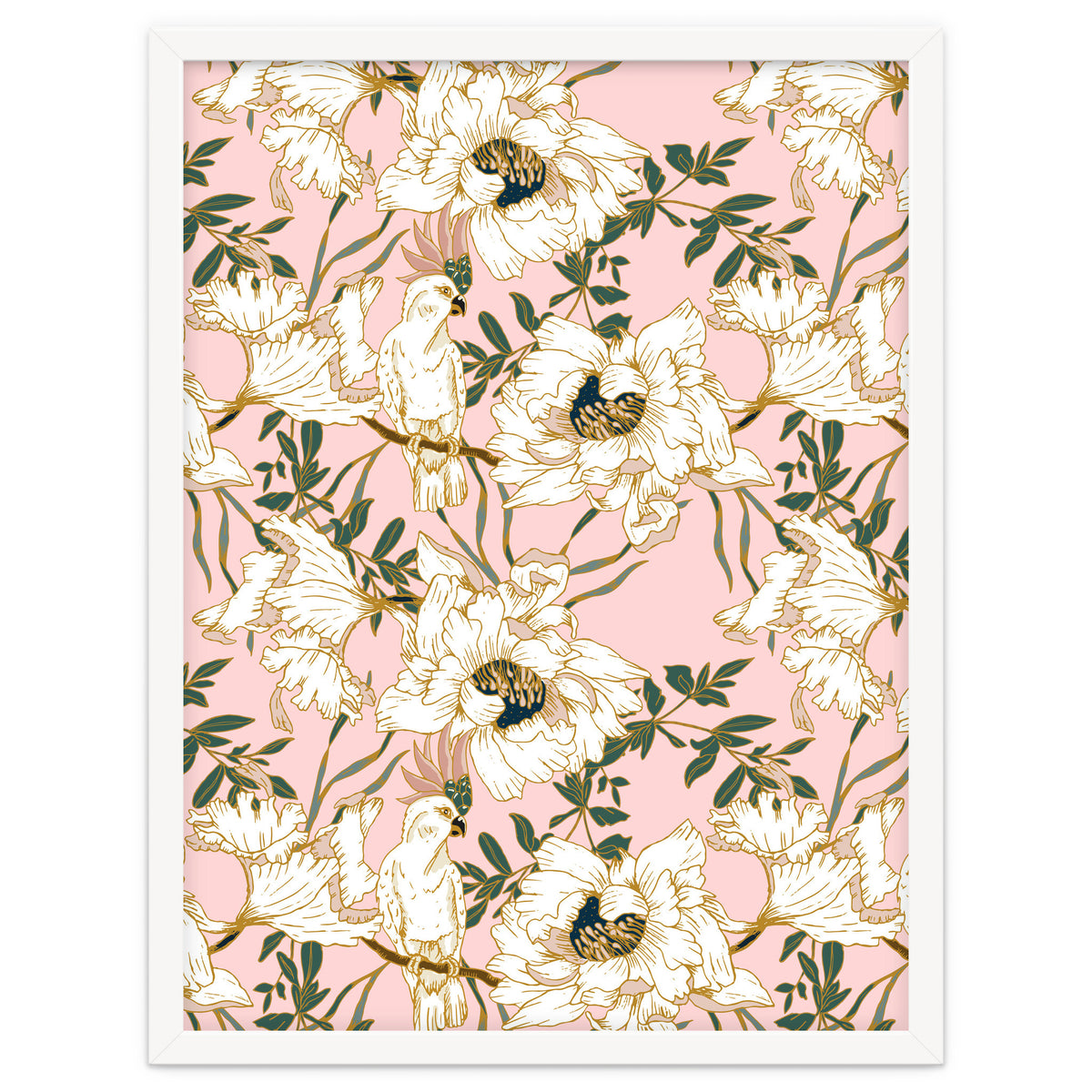 Exotic birds on flowers