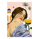 I Travel, I Become | Morocco Architecture Illustration, Bohemian Woman Tropical Sunflower Boho Palm  (Print Only) thumbnail