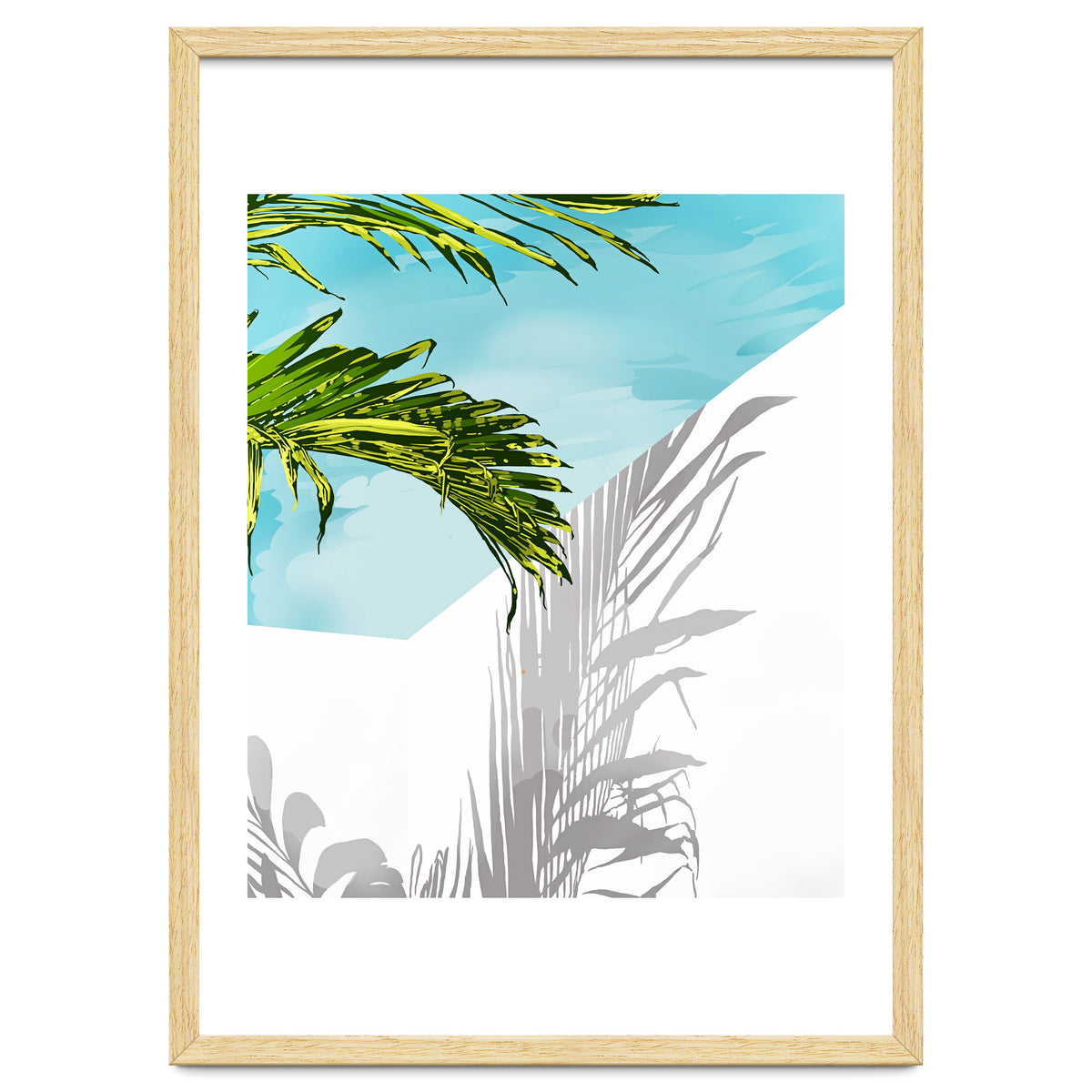 Palms In My Backyard, Tropical Greece Architecture Travel Painting, Summer Scenic Building
