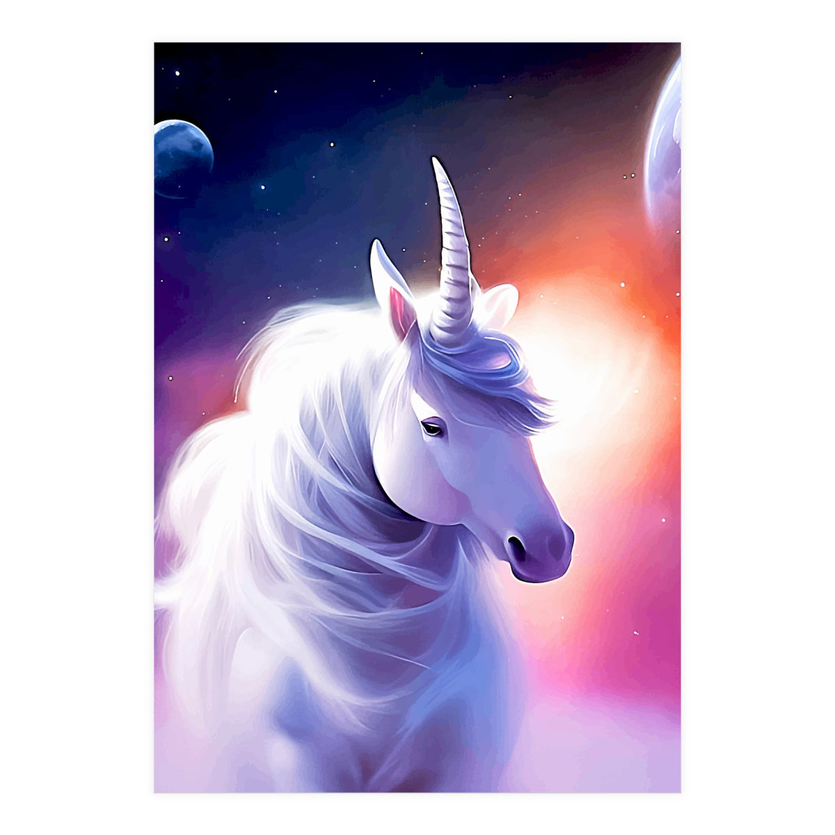 Space Unicorn, Fantasy Surrealism Sci-fi, Animals Horse Planets Digital, Moon Stars (Print Only)