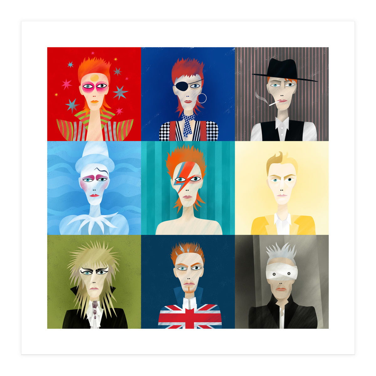 9 Portraits Of David Bowie (Print Only)