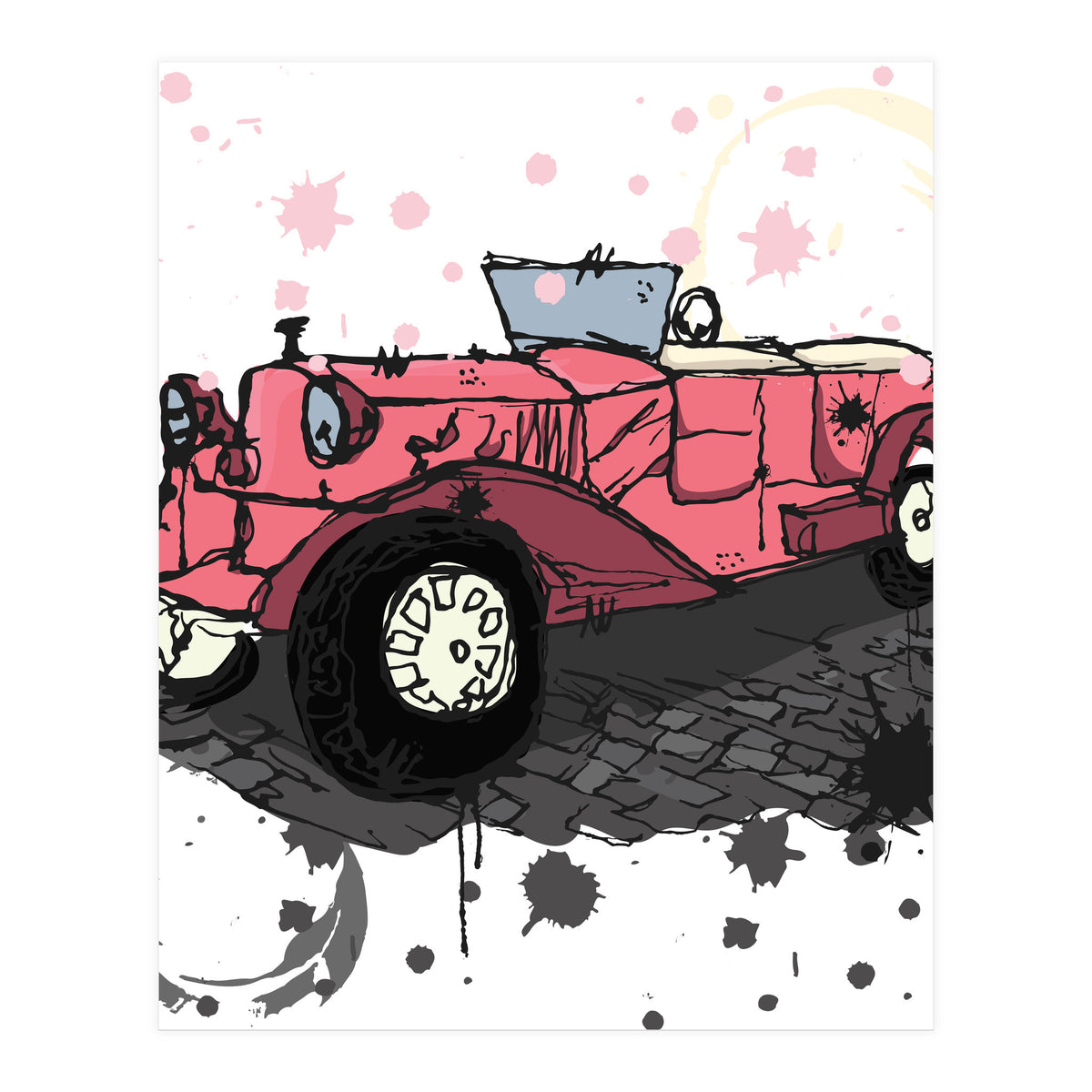 Vintage pink car sketch (Print Only)