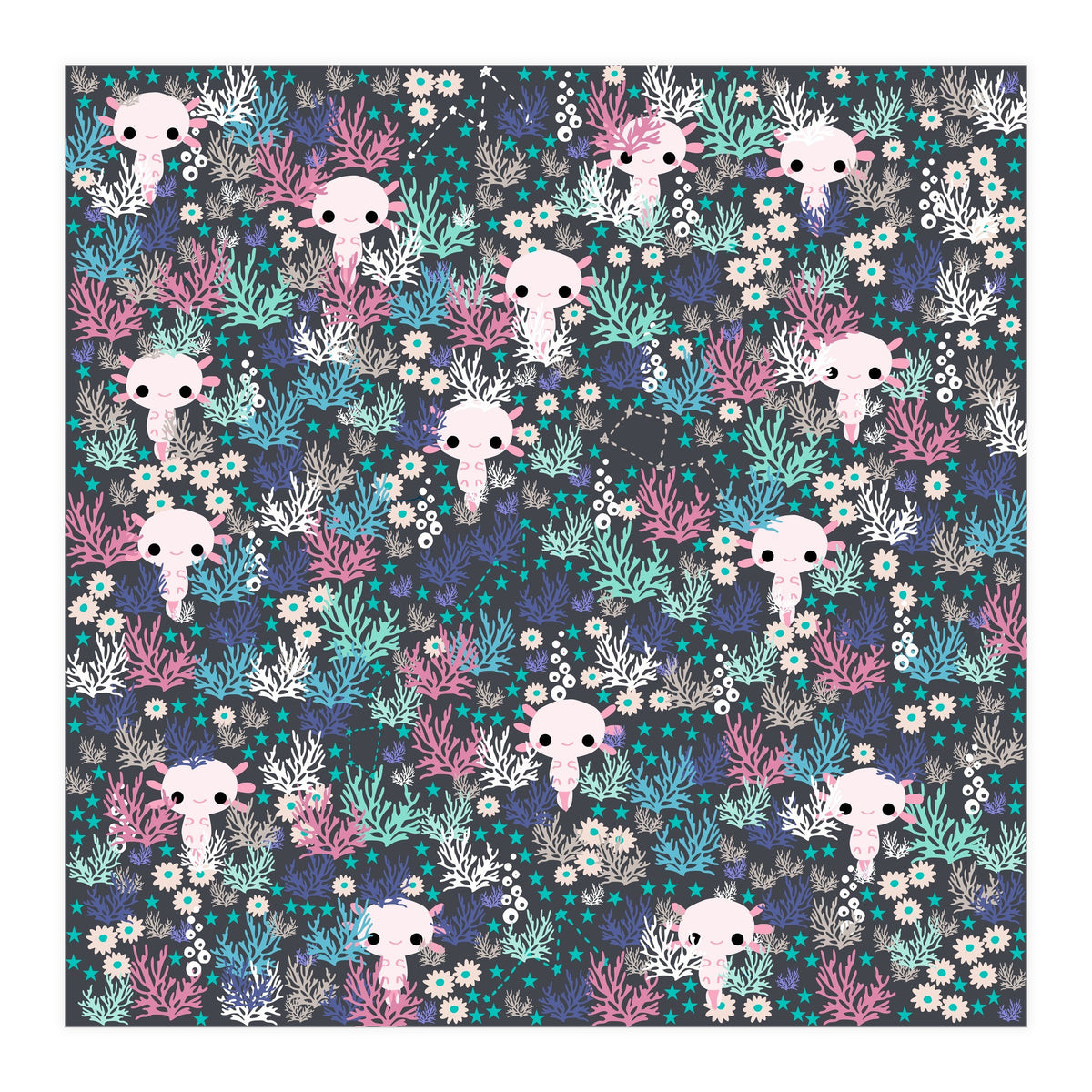 Cute underwater axolotl pattern with coral (Print Only)