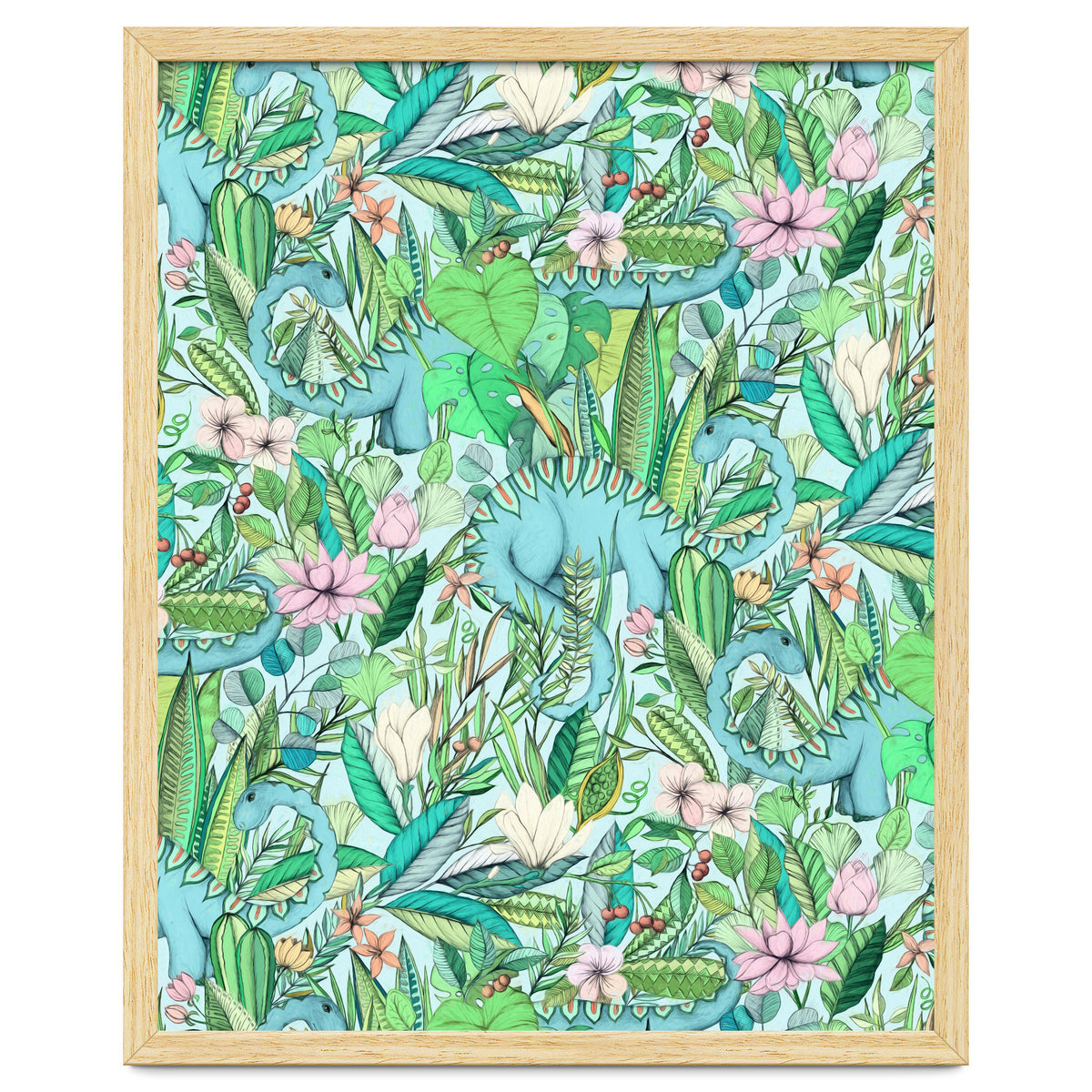 Improbable Botanical with Dinosaurs - soft pastels