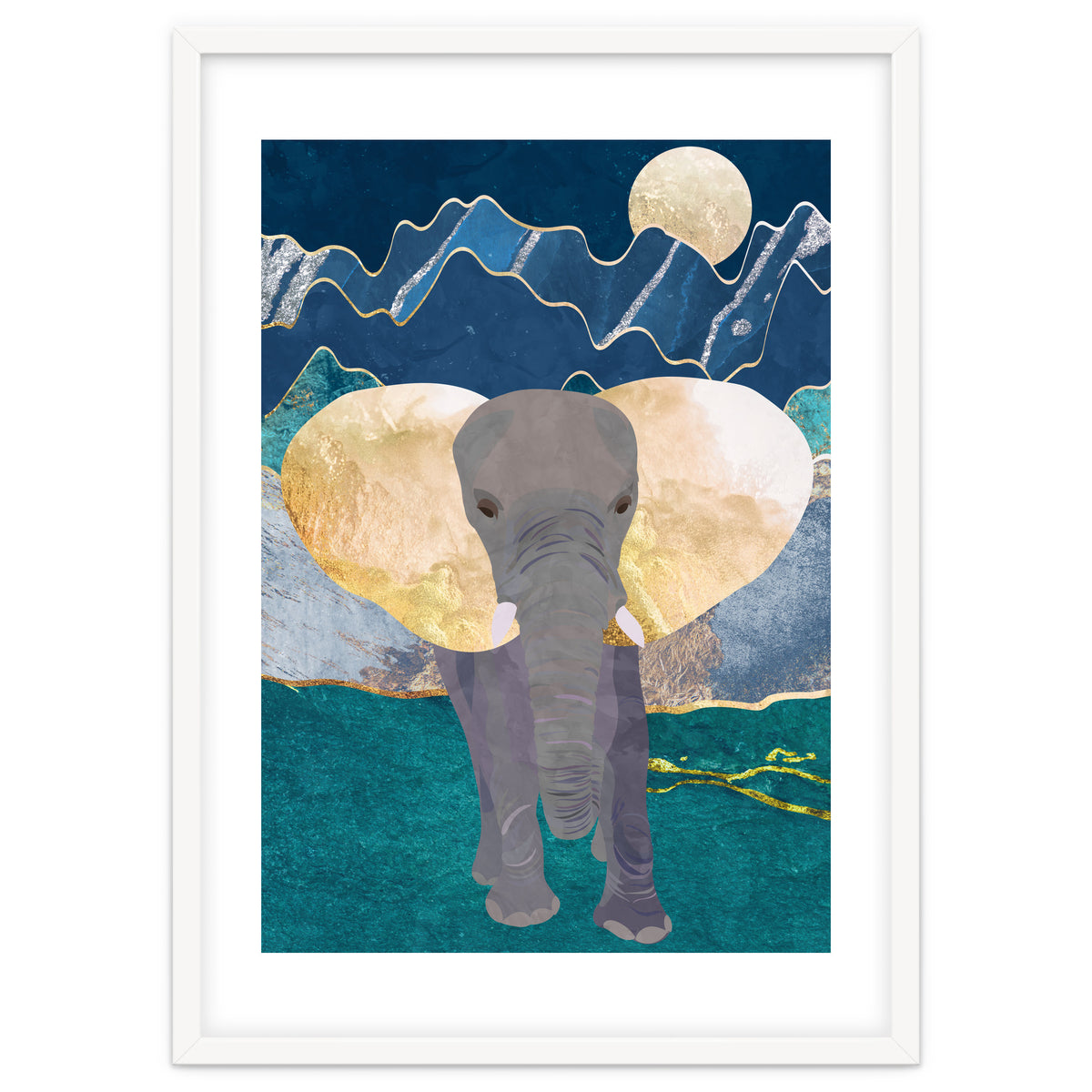 Elephant by the moonlit mountains
