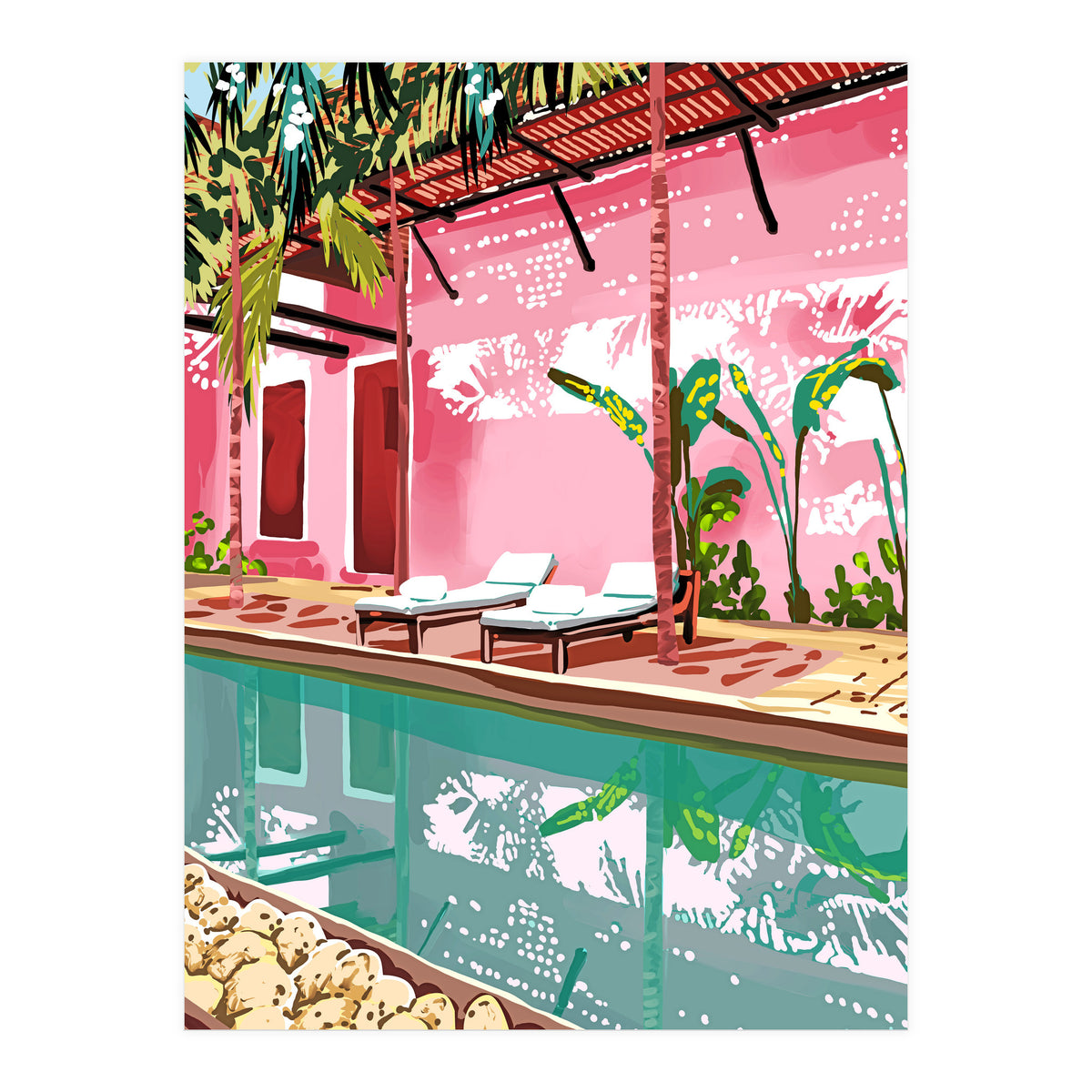 Vacay Villa | Blush Pink Summer Architecture | Tropical Travel Building | Palm Bohemian Resort (Print Only)