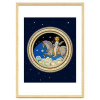Looking for God in New Beginnings, Vintage Sun Space Celestial Illustration, Unicorn Fantasy Explore Change Stars Concept