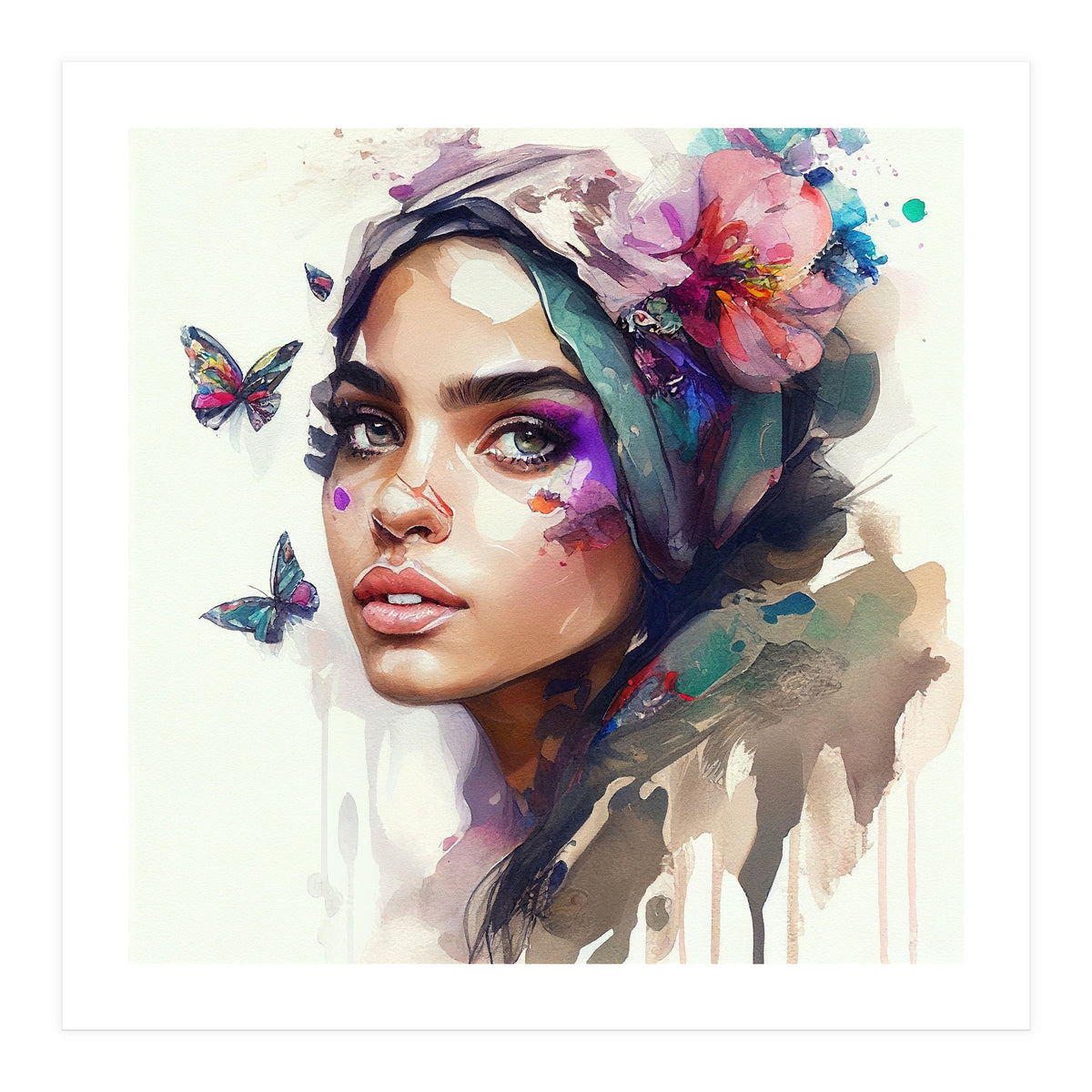 Watercolor Floral Arabian Woman #8 (Print Only)