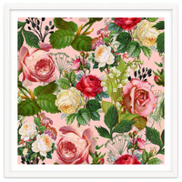 Vintage Botanical, Blush Floral Rose Illustration, Nature Plants Bohemian Painting, Royal Garden