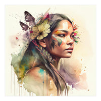 Watercolor Floral Indian Native Woman #2 (Print Only)