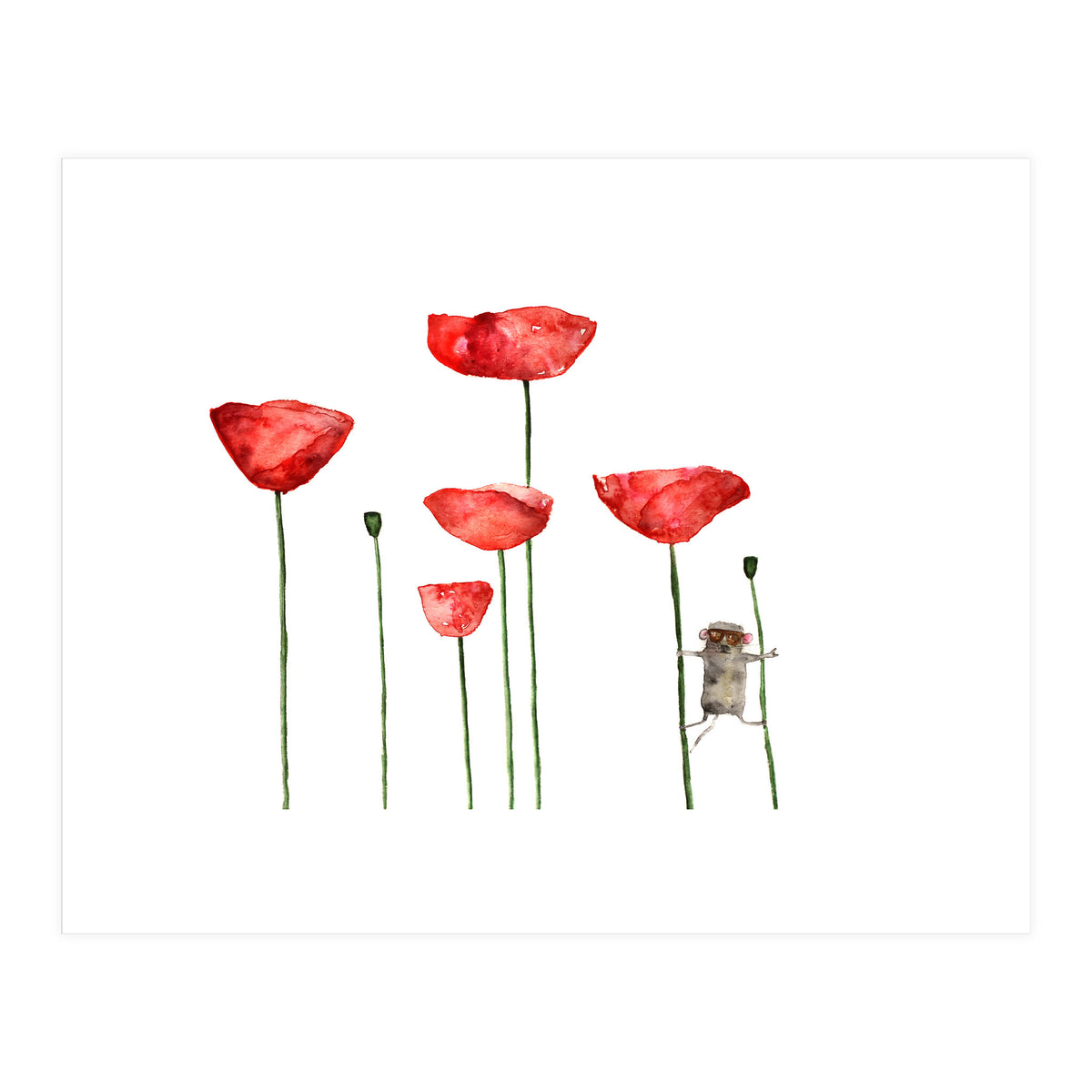 Little mouse loves big poppies || watercolor for nursery (Print Only)