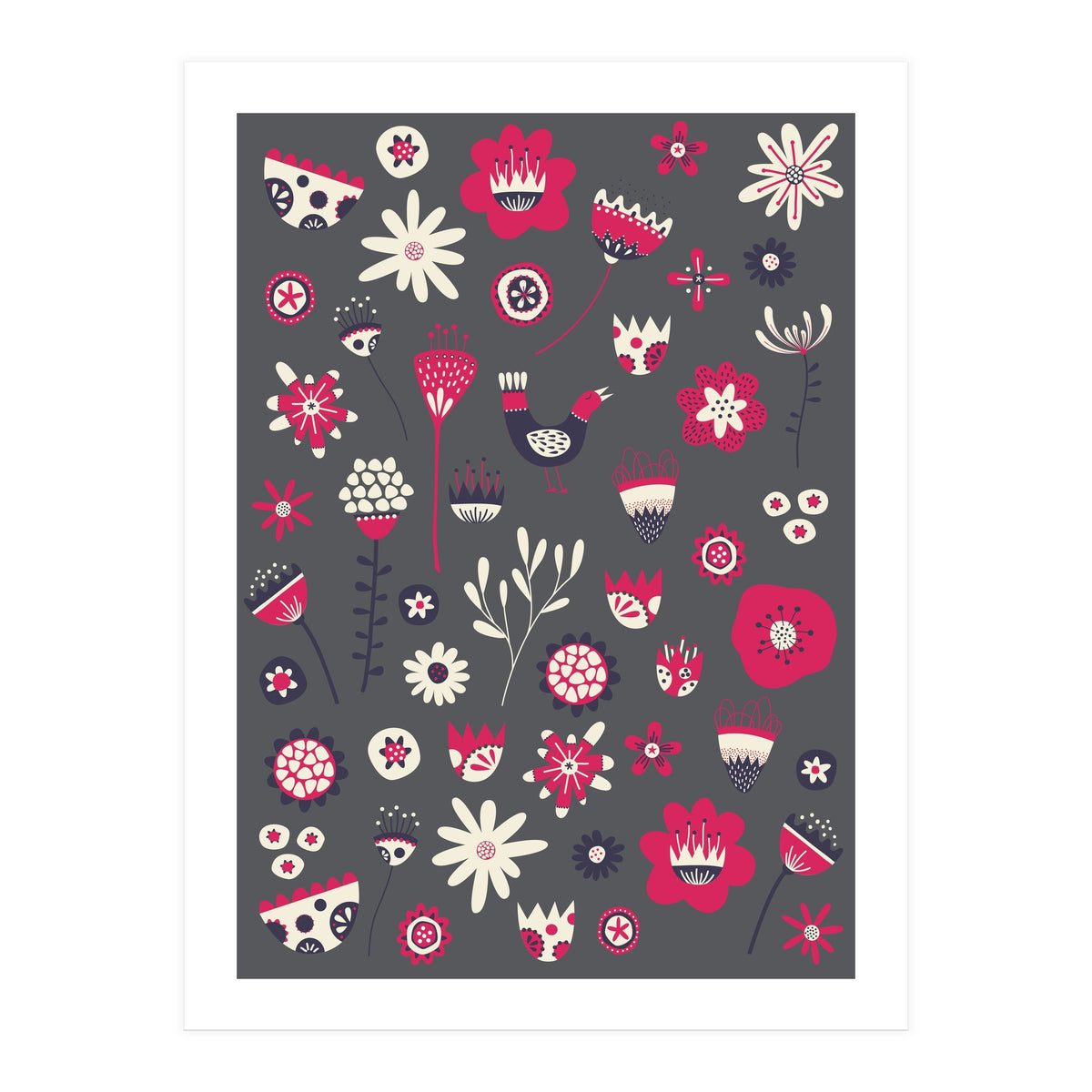 Spring Folk Floral Grey (Print Only)