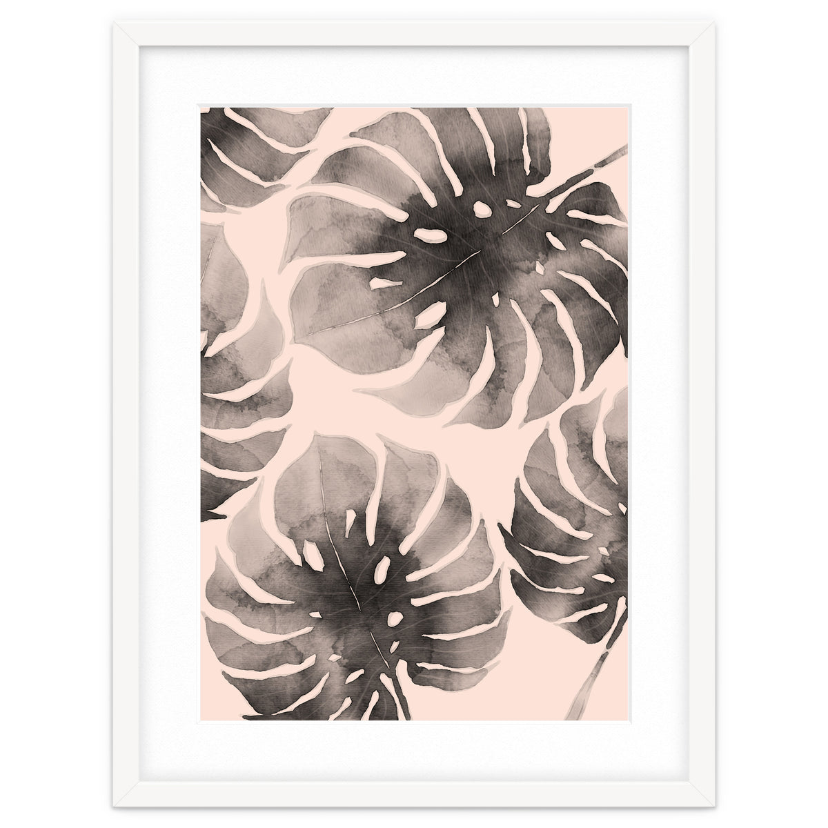 Monstera pink and gray watercolor