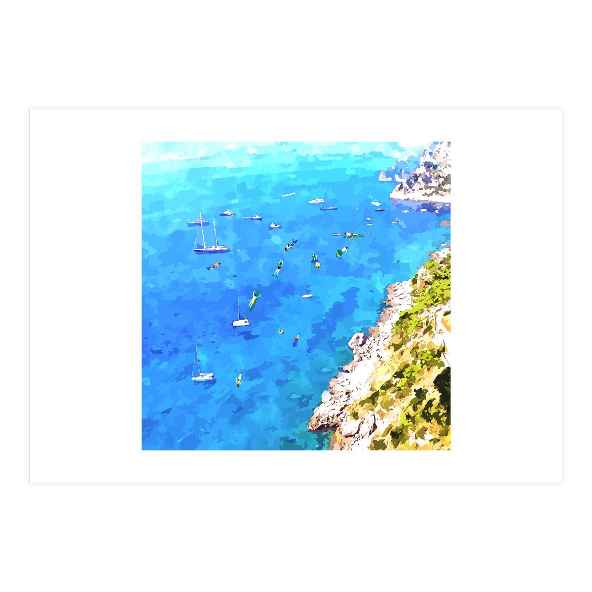 Capri Islands | Tropical Travel Summer Island | Ocean Sea Beach Swim Sail Painting  (Print Only)
